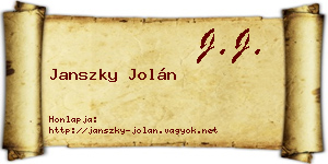 Janszky Jolán névjegykártya